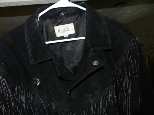Chaqueta de cuero con flecos vintage M. Julian para hombre 46 forrada con cierre a presión negra - Imagen 2 de 18