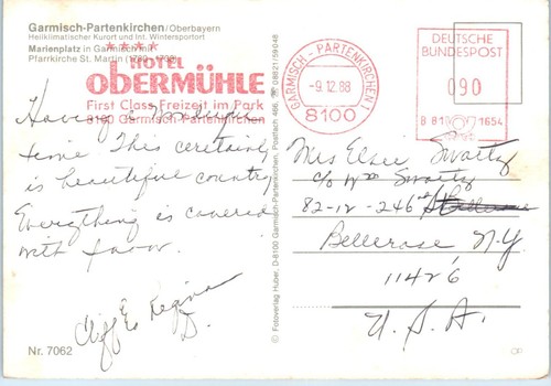 Obermuhle Hotel, Garmisch Partenkirchen, Bavaria, Germany Postcard - Picture 2 of 2