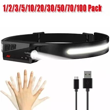 COB LED Headlamp USB Rechargeable Headlight Torch Work Light Bar Head Band Lamp