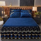 Luxury Soft Fleece Lace Ruffles Quilted Bed Skirt Bedspread Pillowcase Bedding