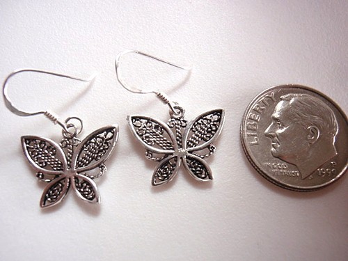 Small Butterfly Earrings 925 Sterling Silver Dangle Corona Sun Jewelry - Picture 2 of 2