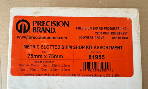 PRECISION BRAND 75mm X 75mm Metric Slotted Machinery Shim Shop Set Made in USA - Picture 3 of 3