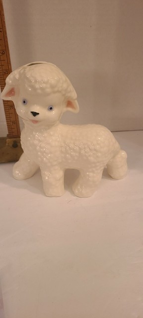 Vintage Ceramic Lamb Coin Bank Hand Painted 1950s-60s Vintage Ceramic Lamb Coin Bank Hand Painted 1950s-60s