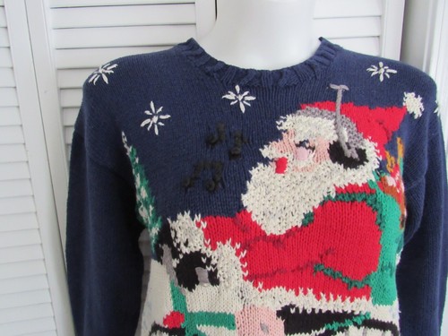 Signature by Northern Isles Hand Knit Biking Santa Claus Sweater Size Small - Picture 4 of 6