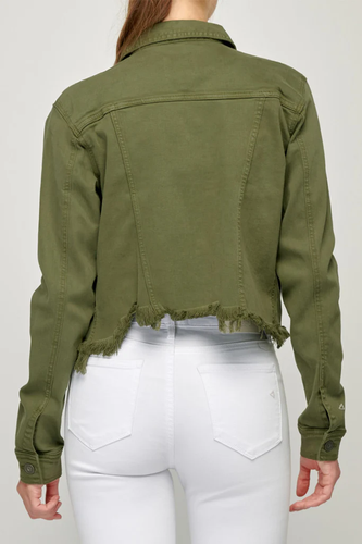 HIDDEN Jeans ausgefranster Saum Cropped Jeansjacke MED Trucker Military oliv tailliert - Bild 5 von 12