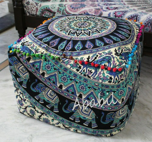 22" Square Ottoman 18" Pouf Cover Indian Multi Mandala Indian 20" Footstool Case - Picture 12 of 19