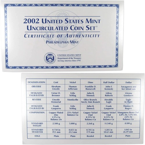 2002 United States US Mint Uncirculated Coin Set Missing the Denver Mint COA - Picture 2 of 2