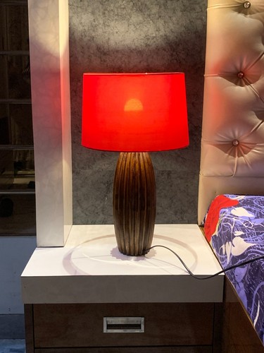 Wooden Pineapple Shape Table Lamp – Warm Glow + Red Shade | Coastal Decor - Picture 9 of 17