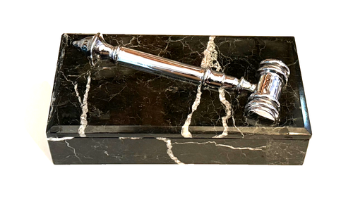 Vintage Genuine Marble Box Black  & WHITE w/Silver Gavel on Lid  9" x 4.5"w - Picture 1 of 17