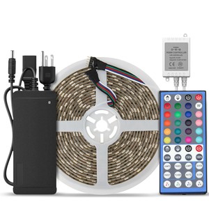5M-RGBWW-300Leds-5050-Waterproof-16-4ft-LED-Strip-Light-44keys-Remote-12V-Power