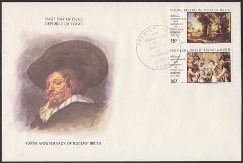 Togo 1977 400th Birth Anniversary of Rubens 15f & 35f FDC Cover Lome H/S - Picture 1 of 2