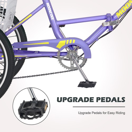 MOONCOOL Adults Folding Tricycle 24" 3 Wheel 7 Speed Trike Bicycle Bike W/Basket - Picture 5 of 16