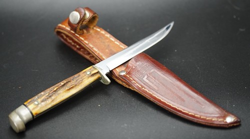 CASE XX USA M5F Sambar Stag Handle Fixed Blade Hunting Knife w/ Sheath