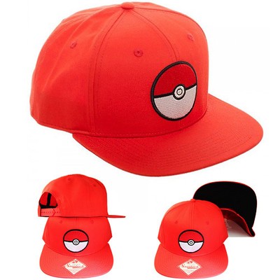 Pokemon Ball Cartoon Red Snapback Hat Flat Bill Video Game TV Show Youth Cap