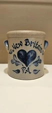 1997 Rowe Pottery Works New Britain, PA Salt-Glazed Blue Heart Handled Crock