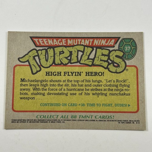 1989 Topps TMNT Teenage Mutant Ninja Turtles #37 ¡Héroe de alto vuelo! Miguel Ángel - Imagen 2 de 2