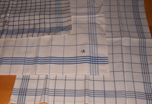 3 vecchi strofinacci di lino strofinacci blu a quadretti vari (13229)