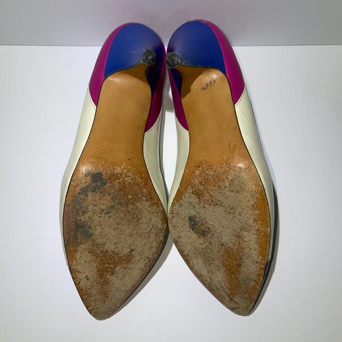 Evan Picone Indiana Pump Heel Size 5.5  Vintage Colorblock Kid Leather France - Picture 5 of 9