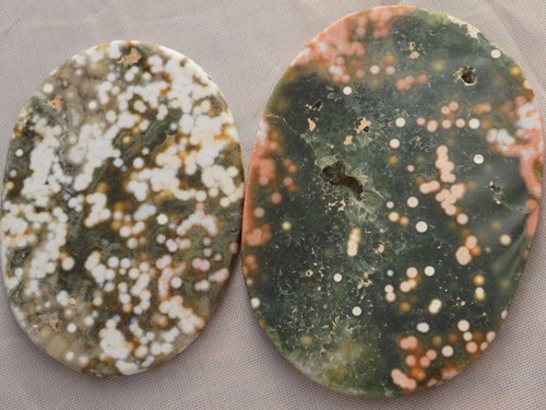 SET OF 2 OCEAN JASPER MEDALLION SLAB SLICE LAPIDARY CAB 6325 - Picture 4 of 9