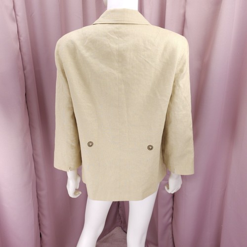 Kasper Women's Beige Linen 3/4 Sleeve Lined Button-Up Military Jacket 10 - Picture 5 of 7