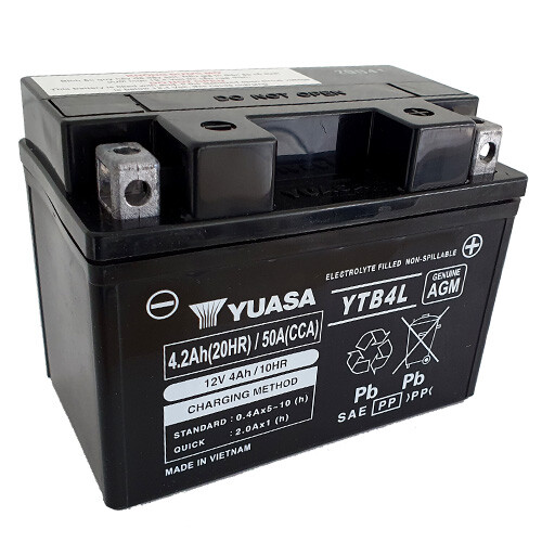 Batterie für Piaggio Sfera 50 1 TT Kat NSL1T 1992 YUASA YB4L-B AGM geschlossen - Afbeelding 1 van 3