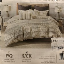 INK+IVY 100% Cotton Mid Century Modern Duvet Cover Set (Full/Queen) Grey /cream