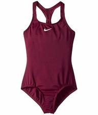 $199 Nike Swimwear Girl's Purple Swoosh Solid Racerback One-Piece Swimsuit Sz M