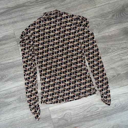 DIANE VON FURSTENBERG Remy Geometric Printed Stretch Mesh Turtleneck Top New XS - Picture 16 of 20