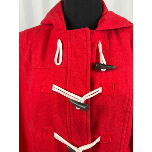 Juniors Fleece Red Duffle Coat Hood Sz Large - Picture 2 of 7