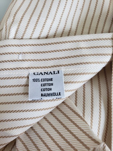 Men's NWT Canali Italy Dress Shirt Long Sleeve Beige Striped Pointed Collar - Picture 10 of 10