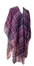 Woolrich Poncho Sweater Blanket Wrap Cape Shawl Purple Fringe Plaid One Size