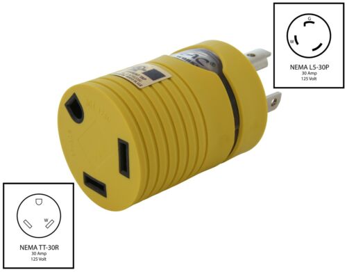 Adaptador de 30 amperios para RV/generador NEMA L5-30P a NEMA TT-30R de AC WORKS® - Imagen 2 de 8