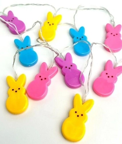 Peeps Bunny 10 LED Easter Candy String Lights Bunnies Fun Decor Battery Power - Picture 2 of 4