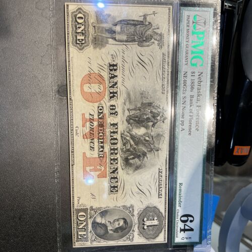 1850 $1 BANK OF FLORENCE NEBRASKA REMAINDER OBSOLETE NOTE PMG AU 55 EPQ (049) - Picture 2 of 7