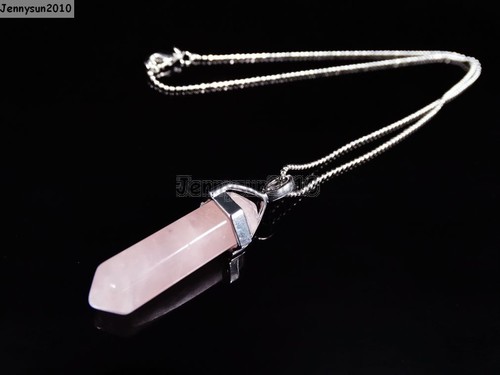 Natural Gemstones Hexagonal Pointed Reiki Chakra Pendant 18K Silver Necklace - Picture 9 of 78