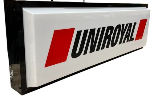Lighted Dealer Sign UNIROYAL White with Black Letters Single Sided Hanging - Picture 2 of 3