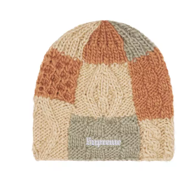 Bonnet tricot Supreme Block marron beige gris SS25 en main envoi rapide