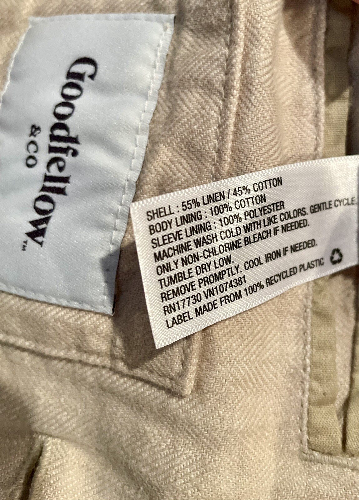 Goodfellow & Co Mens Blazer Large Beige Linen Cotton Blend Casual Sport Coat - Picture 7 of 14