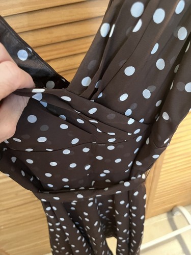 White House Black Mkt dress sleeveless brown w/white polka dot flowy Size 0 New - Picture 8 of 13