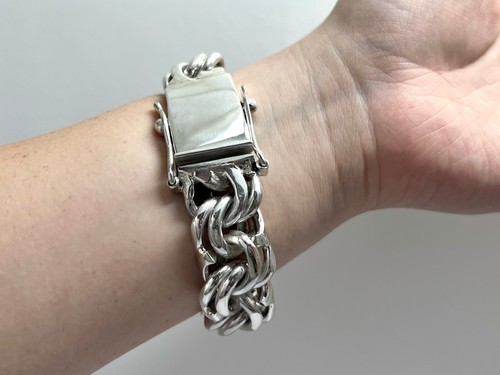 Bracciale Catena Garibaldi Argento Sterling 925 Pesante Taxco Messicano. 7", 193 grammi - Foto 5 di 16