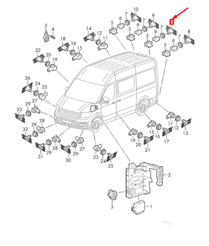 VW CRAFTER SZ MK2 Heckmitte Parktronic Sensorhalterung 7C0919492A - Bild 10 von 10