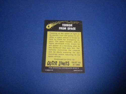 OUTER LIMITS trading card #4 Bubbles Inc. 1964 tv horror sci-fi PRINTED IN USA - Picture 4 of 4