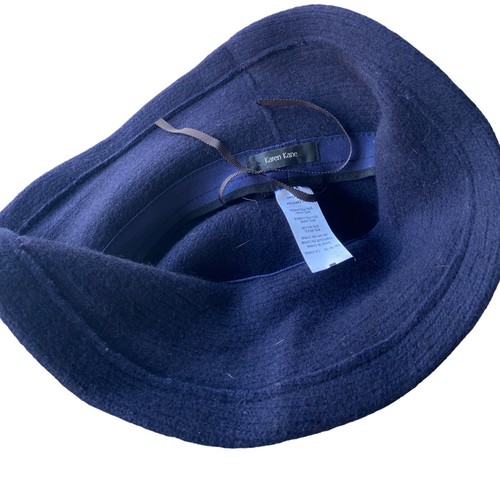 Karen Kane Women's One Size Blue Boiled Wool Floppy Hat Bucket Hat Adjustable - Picture 5 of 8