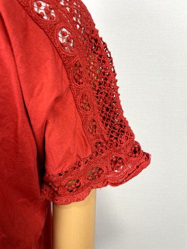 Lauren Ralph Lauren Red Short Sleeve Lace V-Neck Casual Shirt Blouse Sz M - Picture 13 of 20