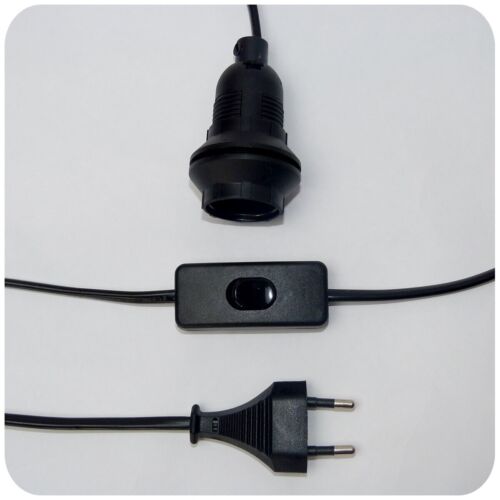 E14 Lampenfassung schwarz mit Kippschalter, Netzkabel Schraubring Tischlampe 2 m - Bild 6 von 6