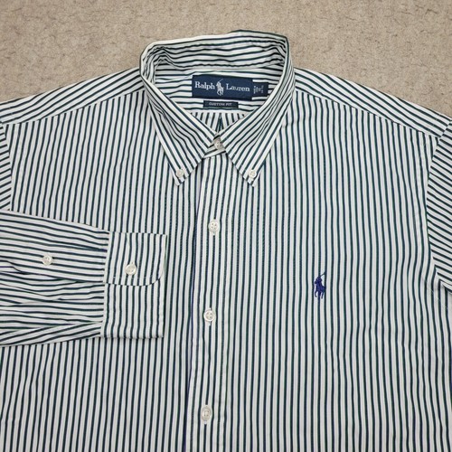 Ralph Lauren Shirt Mens 16 32/33 Blue Striped Custom Fit Button Down Long Sleeve