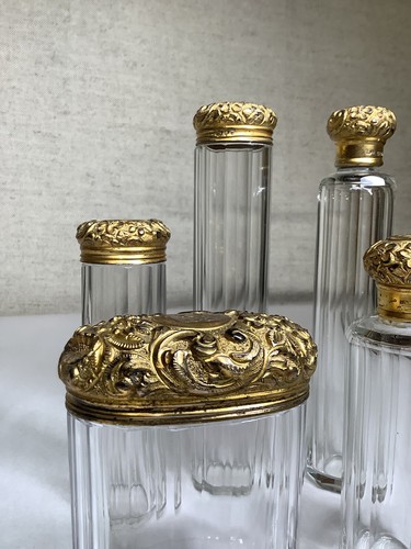 Juego de artículos de tocador de vidrio victoriano plateado dorado de excelente calidad de Inglaterra - Imagen 3 de 19