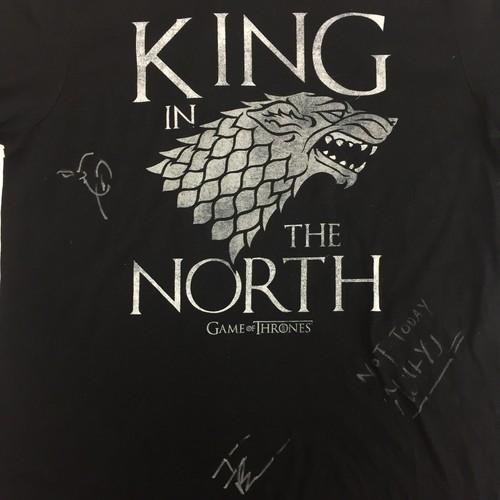 Camiseta GAME of THRONES Autografiada Rey del Norte Negra M Algodón  - Imagen 1 de 4
