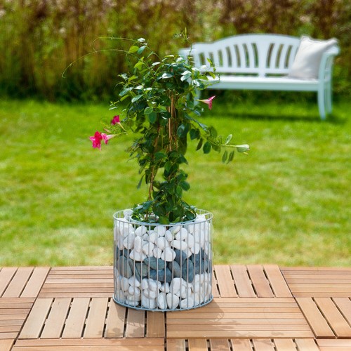 Gabione Pflanzgefäß rund mit verschweißtem Innenkorb und Kunststoff-Pflanztopf - Bild 3 von 3