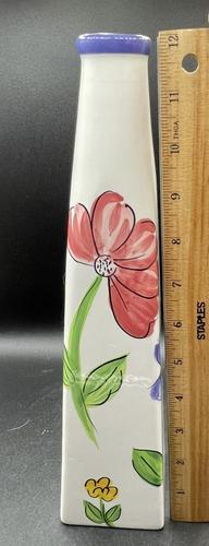 Jay Imports Tall Floral Pyramid Shaped Hand Painted Vase Vintage - Picture 7 of 8